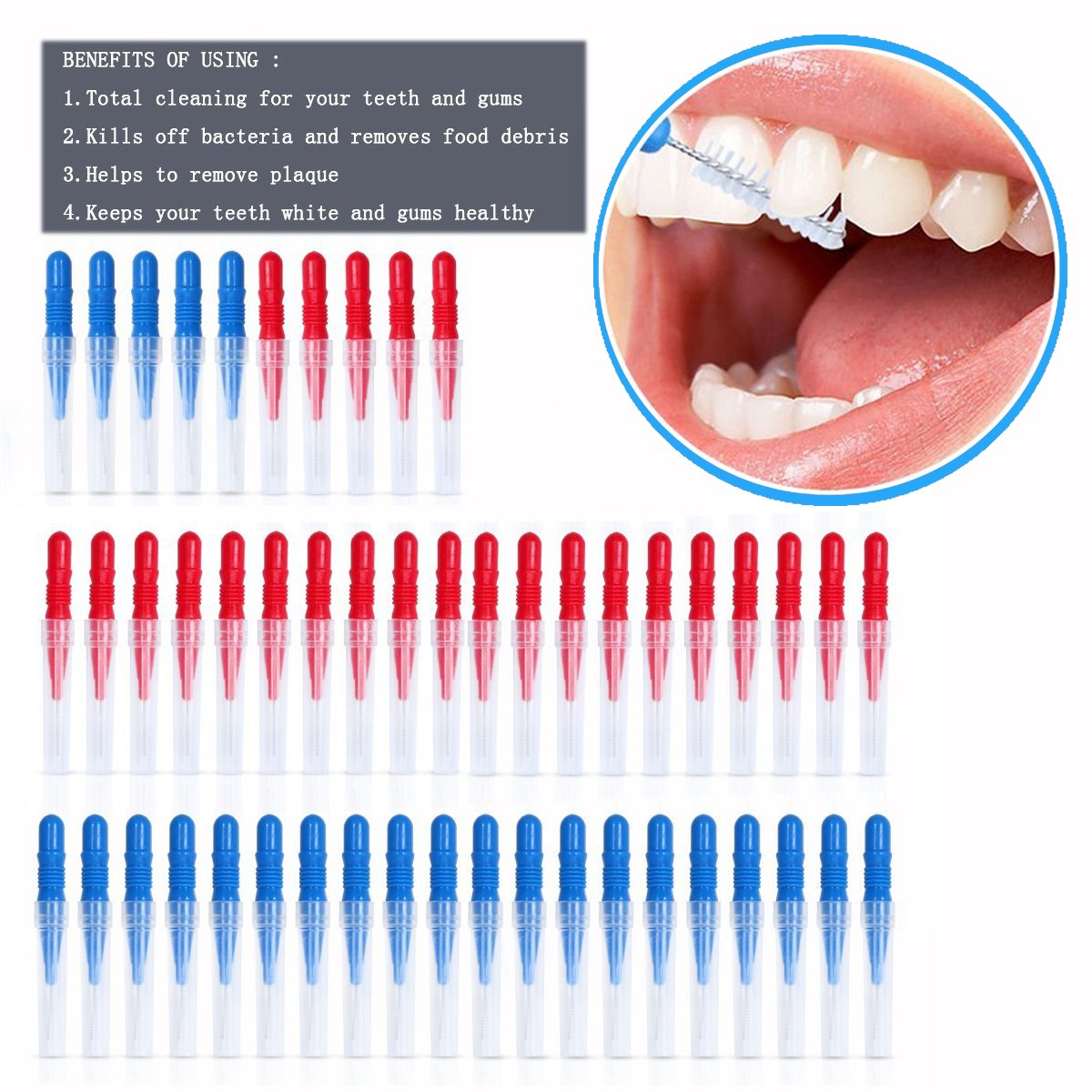 OFKPO 50pcs Escobilla Dental con Tapa de Viaje Suave para Cuidado de Dientes, Rojo y Azul