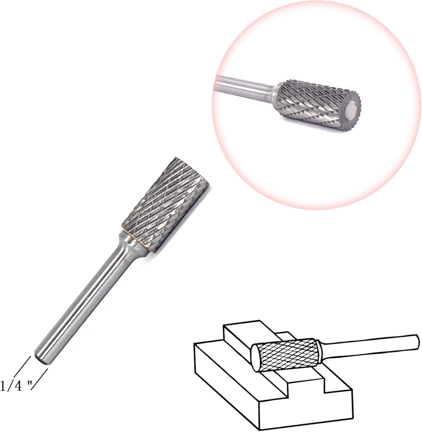 SA-5 Tungsten Carbide Burr File (1/2” cutter Dia X 1”Cutter Length) with Cylindrical with 1/4