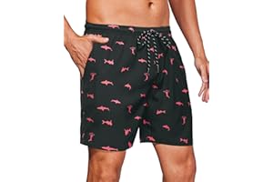 Gleeease Swim Trunks Men 7 Inch Mesh Liner Stretch Men's Bathing Suit Swimming Trunks for Men Beach Shorts Print Swim Shorts