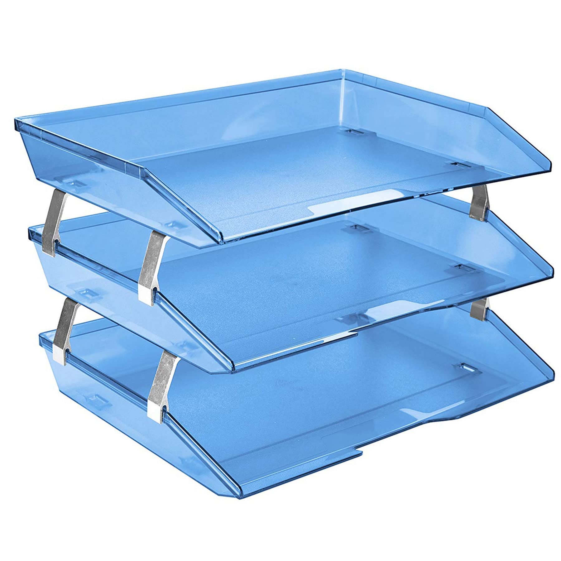 Acrimet Facility 3 Tier Letter Tray, Side Load, Letter Size/A4, Desktop File Organizer, Plastic (Clear Blue Color)