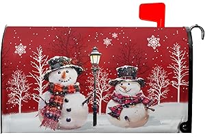 KAWANI Merry Christmas Red Snowman Magnetic Red Winter Outdoor Mailbox Cover - Standard Size 25.5 x 21 Inch Snowflakes Holiday Mailbox Wrap