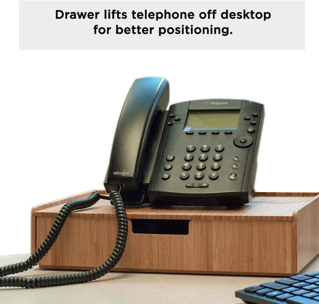 Bamboo Telephone Stand with Drawer Stackable Storage Solution for Office Products Pens, Pencils, Scissors, Notepads, Business Cards and More : Office Products