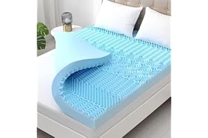YUGYVOB Mattress Topper Queen, Foam Queen Mattress Topper, Cooling Gel Infused Bed Topper, 7 Zone Egg Crate Foam, CertiPUR-US