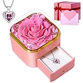 Valentines Day Gifts for Her,Preserved Rose with Necklace Forever Flowers Pink Rose Valentines Flower Birthday Gifts for Women Mom Grandma Her Wife Girlfriend on Valentines Day Anniversary Birthday