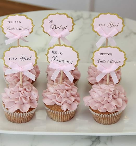 pink baby shower cupcake toppers