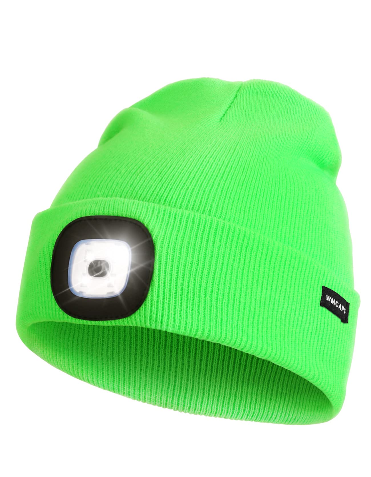 Rechargeable LED Lighted Beanie, Perfect Dad Gifts in Christmas, Stocking Fillers Cap with Light Hands Free Head Torch Unisex Winter Warm Knit Beanie Spring Green
