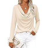 PRETTYGARDEN Womens Spring Tops 2026 Dressy Cowl Neck Long Sleeve Shirts Loose Business Casual Blouses Teacher Tunic Top