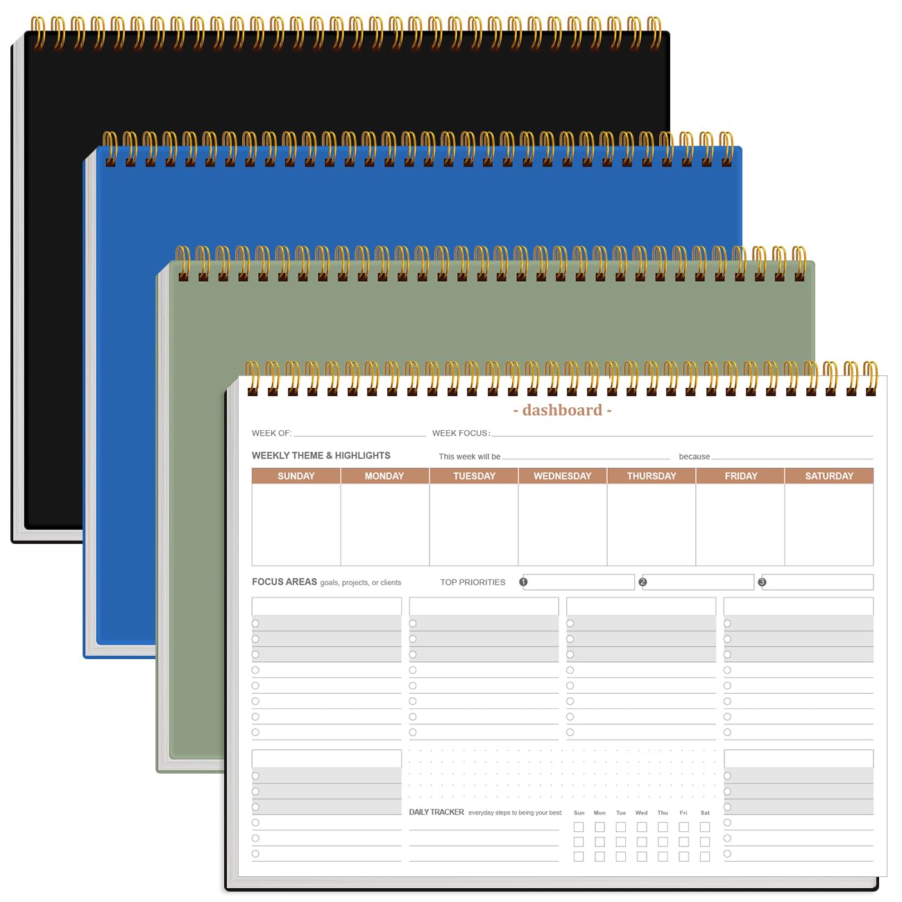 Photo 1 of (3-Pack) Weekly Productivity Planner - 8.5" x 11" Dashboard Desk Notepad Has 6 Focus Areas to List Tasks for Goals, Projects, Clients, Academic or Meal-Organize Your Daily Work Efficiently, 54 Weeks