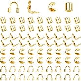 1400 Pieces Brass Tube Crimp Beads Wire Guardians Crimp Bead Knot Covers Bead Tips Knot Covers for DIY Bracelets Necklaces Jewelry Making Crafts Supplies(Gold)