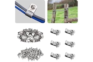 iHYTOON 50 Pcs Fence Wire Clamps Agricultural Fencing Mount Clips with 50 Pcs Stainless Steel Screws, Cord Clamp for 12-16 Gauge Welded Wire to Wood,Christmas Tree Wire Clips (50)