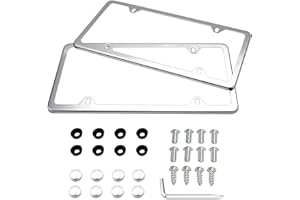 License Plate Frames, Indeed BUY 2 Pcs 4 Holes Slim Stainless Steel Polish Mirror License Plate Frame and Chrome Screw Caps