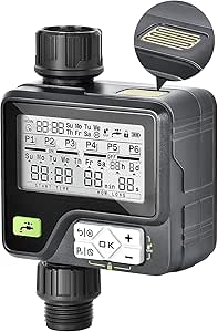 KGDJS Sprinkler Timer, Rain Sensor Water Timer Garden Outdoor Hose with Manual/Automatic/Rain Delay Watering System, Hose Timer with Six Irrigation Modes Memory for Lawn, Garden, Black