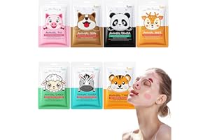 Facial Masks Set, 7Pcs Animal Character Fun Skin Care Sheet Face Mask, Moisturizing Hydrating Face Masks, Girl's Night Sleepo
