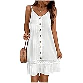 SHENHE Women's Sleeveless Mini Dress V Neck Lace Boho Ruffle Beach Outfits Sundress
