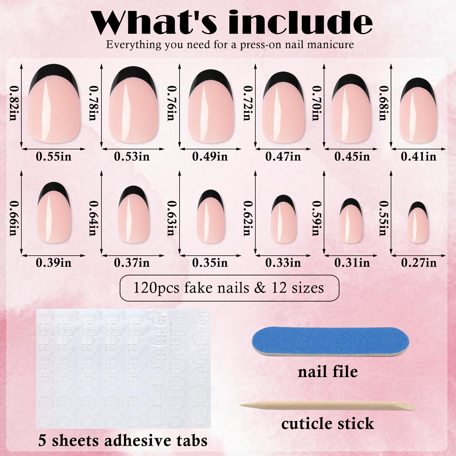 AddFavor French Tip Press on Nails Short Oval Fake Nails, 120pcs Black French Tips Nails Press on Medium Almond False Acrylic Nails for Women and Girls - Image 4