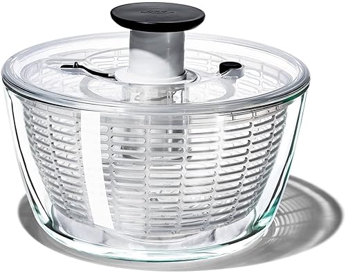 OXO Good Grips Glass Salad Spinner - Large 6.22-Qt Lettuce & Fruit Washer, Borosilicate Glass Bowl, BPA-Free, Easy Pump