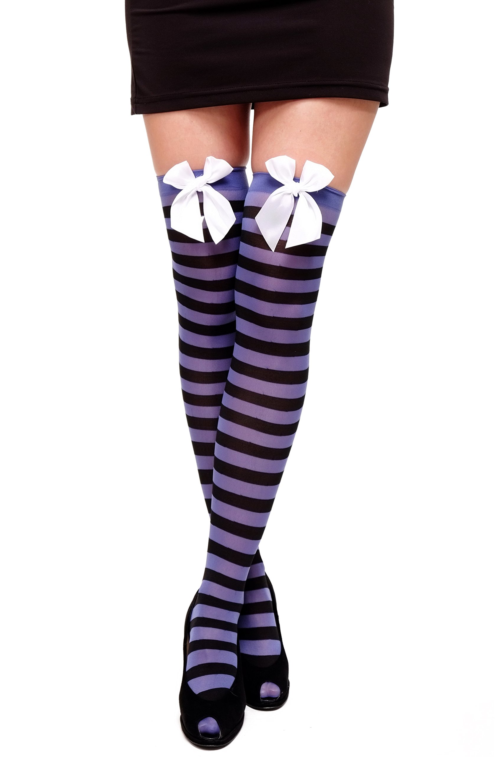 dressmeup DRESS ME UP - carnival Cosplay socks stockings over knees hooped socks girly black blue W-001-bb