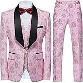 Tuxedo Suits for Men 3 Piece Regular Fit Suit Floral Pattern Blazer Jacket Waistcoat Pants Men Suit Set for Wedding