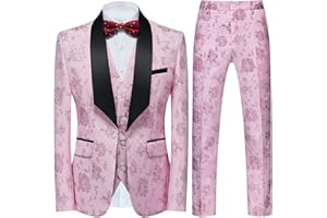ROGERS & MORRIS Tuxedo Suits for Men 3 Piece Regular Fit Suit Floral Pattern Blazer Jacket Waistcoat Pants Men Suit Set for Wedding