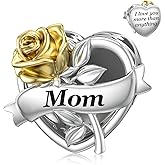 JIAYIQI Mom Grandma Daughter Wife Friend Sister Charm Fit Bracelet with Golden 3D Rose Flower Love Charm Valentines' Day Birthday Mother's Day Christmas Jewelry for Women