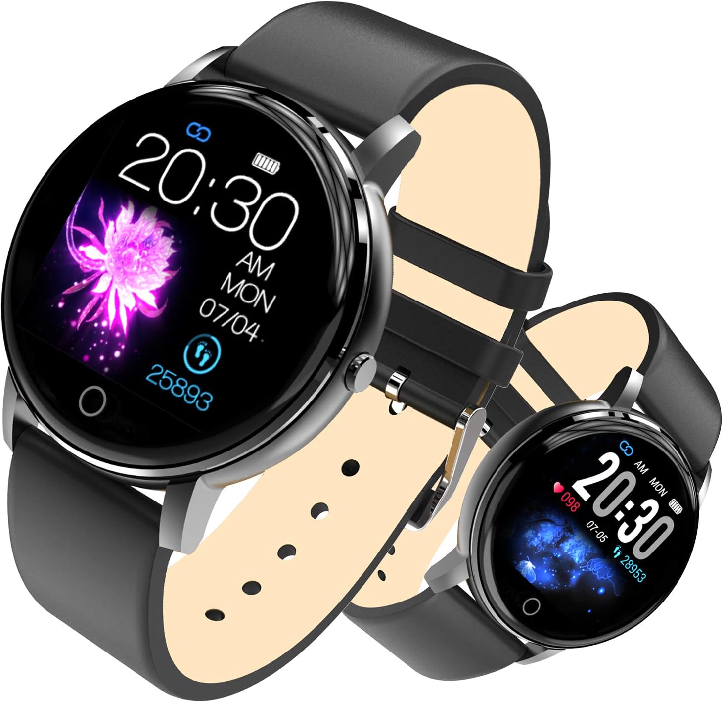 【Latest Model】Smart Watches, Leather Strap Bluetooth Smart Watch IP68 Waterproof Fitness Activity Trackers Smartwatch With Heart Rate Monitor Blood Oxygen Pressure Sleep For iOS Android