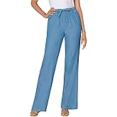 Woman Within Plus Size Wide-Leg Drawstring Denim Pants