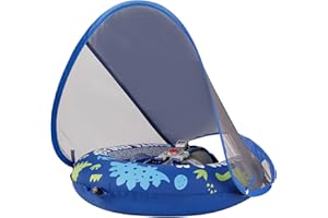 Mambobaby Baby Pool Floats with Canopy, AnjeeIOT Pool Float Self-Inflating Compressible Folding Swimming Float Soft Skin-Friendly Fabric for Infant Toddler 3-24 Momths, Blue