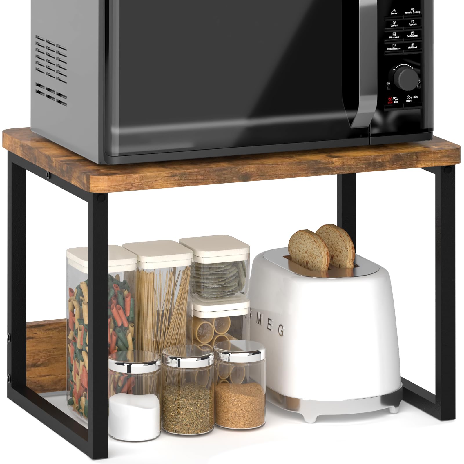 Photo 1 of MARTY Kitchen Countertop Organizer Cabinet Shelf, 17x12.4 Large Spice Racks Counter Shelf Microwave Oven Rack Desktop Storage Organization for Kitchen, Office, Metal & Wood, Rustic Brown