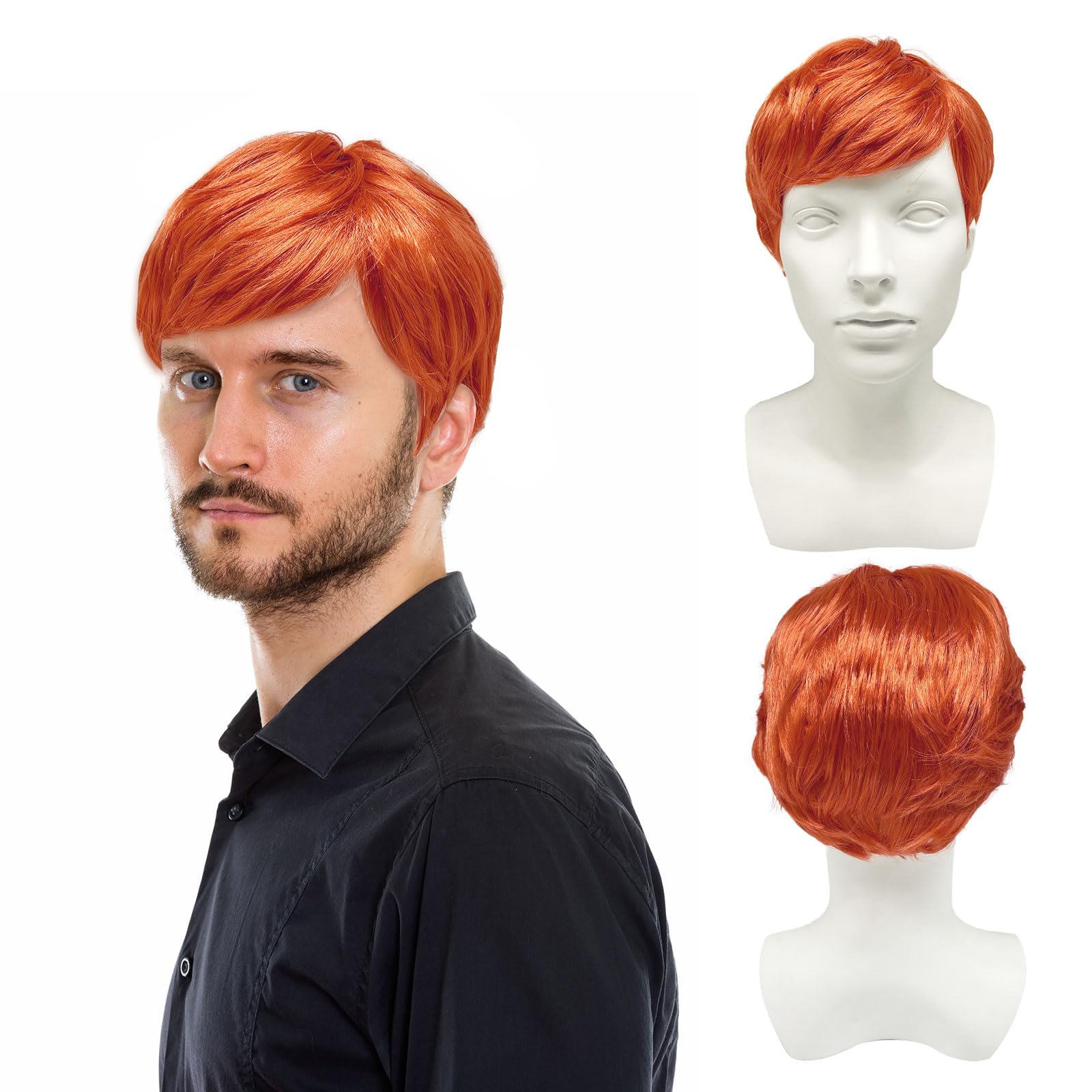 UILYNIU Men's Ginger Short Wig - Boyband, Punk, Rock Star Orange Wig for 60s 70s 80s Costume Accessories, Party, Music, Carnival