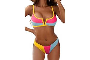 ZAFUL Women's V-Wire Padded Ribbed High Cut Cami Bikini Set Two Piece Swimsuit