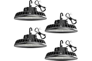 G GJIA 400W 4Packs Super Bright Led High Bay Lights, 60,000LM 100-277V, 5000K, 0-10V Dimmable UFO High Bay Led Shop Lights, US Plug 6' Cable, High Bay Lights for Shop Barn Warehouse,UL