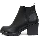 Soda ORIGAMI ~ WOMEN LUG SOLE MID HEEL FASHION ANKLE BOOTIE W/DOUBLE ELASTIC GORE