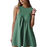 APRMUQIN Women's 2025 Summer Sleeveless Pleated Mini Dress Casual Sundress with Pockets Crew Neck Beach Dress