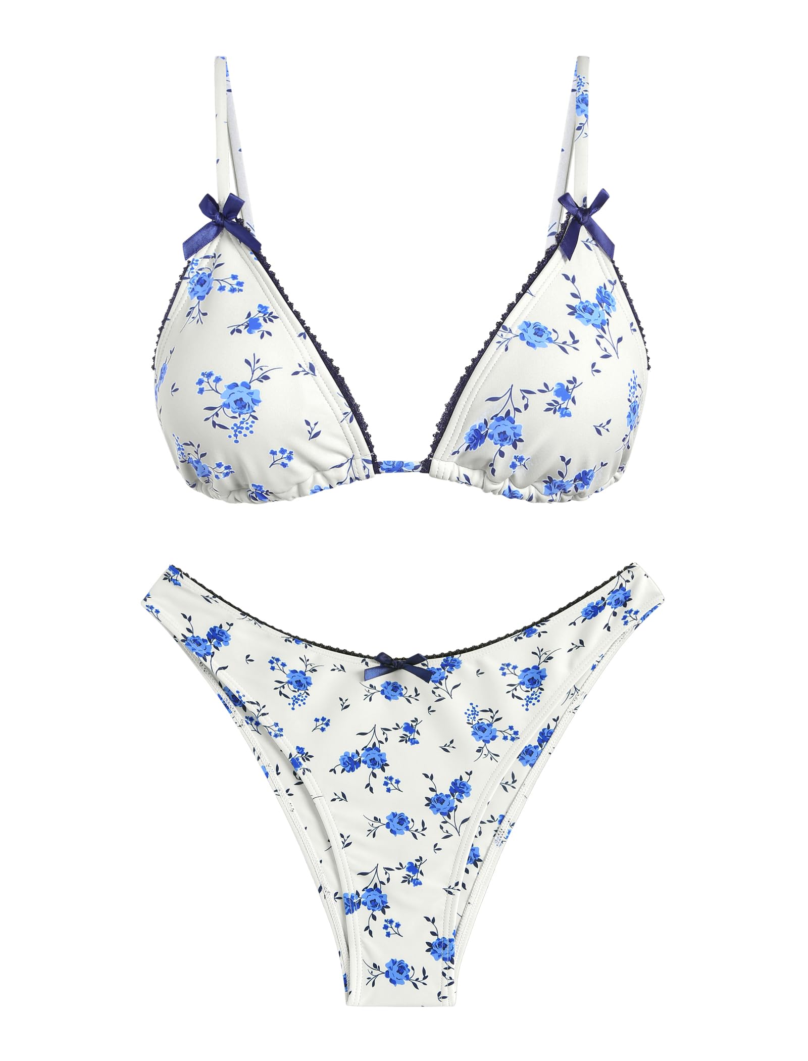 Photo 1 of ZAFUL Women's String Triangle Bikini Sets Sexy Triangle Textured Tied High Cut Swimsuit Brazilian 2 Piece Bathing Suit
