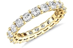 PAVOI 14K Gold Plated Eternity Ring for Women - Square-Cut Cubic Zirconia Rings - Stackable Love Wedding Band