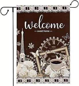 Monena Welcome Garden Flag, Classical Style Yard Flag, 12.5 x 18 Inch Double Sided Vertical Burlap Outdoor Decor Flags for Outside Patio Wedding Birthday Celebrate Party