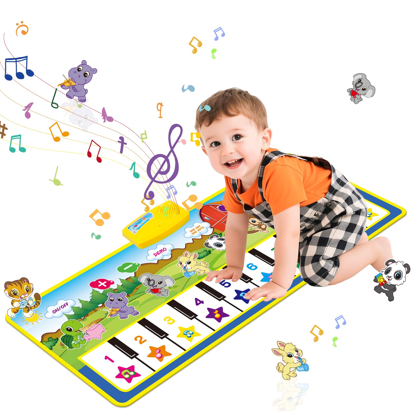 PlinkPlunk Piano Mat, Toys for 1-4 Year Old Boys Girls, 39.5" X 14" Musical Mat 8 Instrument Sounds Dance Mat for Toddlers Touch Play Dancing Mat Toy for 1 2 3 Year Old Boys Girls Gifts