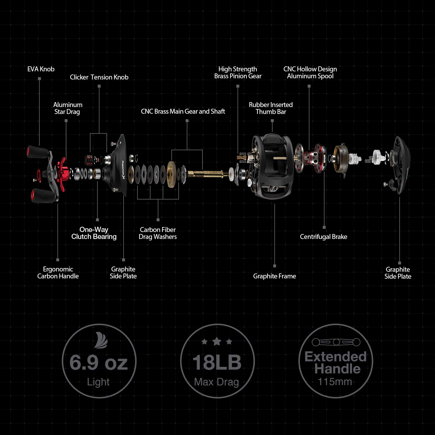 B07gzk6s25 カーボンファイバードラッグ Piscifun ベイトキャスティングリール ファントム ギア比3個 Orange 6 3 1 Right ベイトキャスティングフィッシングリール カーボンリールハンドル X 目立たない Black Handed マルチカラー 18ポンド 超滑らか リール
