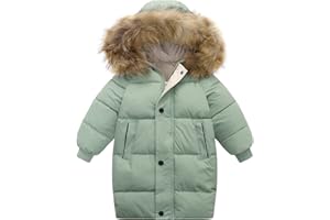 Boys Girls Long Down Coats Thick Puffer Winter Jacket Hooded Warm Snow Jacket with Removable Fur Trim