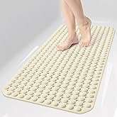 OTHWAY Bath Tub Shower Mat Non Slip, Bathtub Floor Liner Mats for Inside Shower Bathroom, Suction Cups and Drain Holes for Feet Scrubbing, Machine Washable, Soft on Feet, 35x16 Inch, Beige