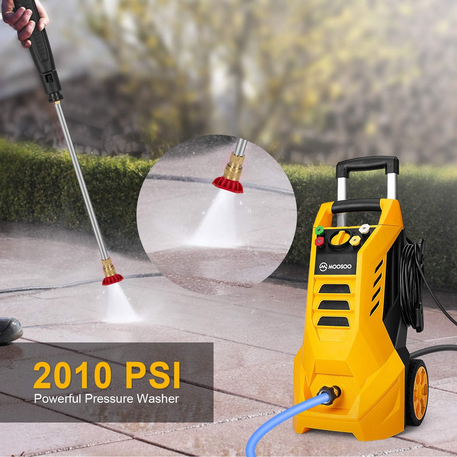 MOOSOO Electric Pressure Washer 1800-Watt Power Washer, MAX PSI 2100 High Pressure Washer, 2.3GPM Electric Power Washer Cleaner with Spray Gun, 4 Nozzles: Garden & Outdoor