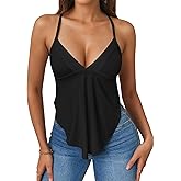 FIGKICKSEN Womens Tie Back Tank Tops Criss Cross Deep V Neck Spaghetti Strap Sexy Backless Cami Tanks Going Out Trendy Top