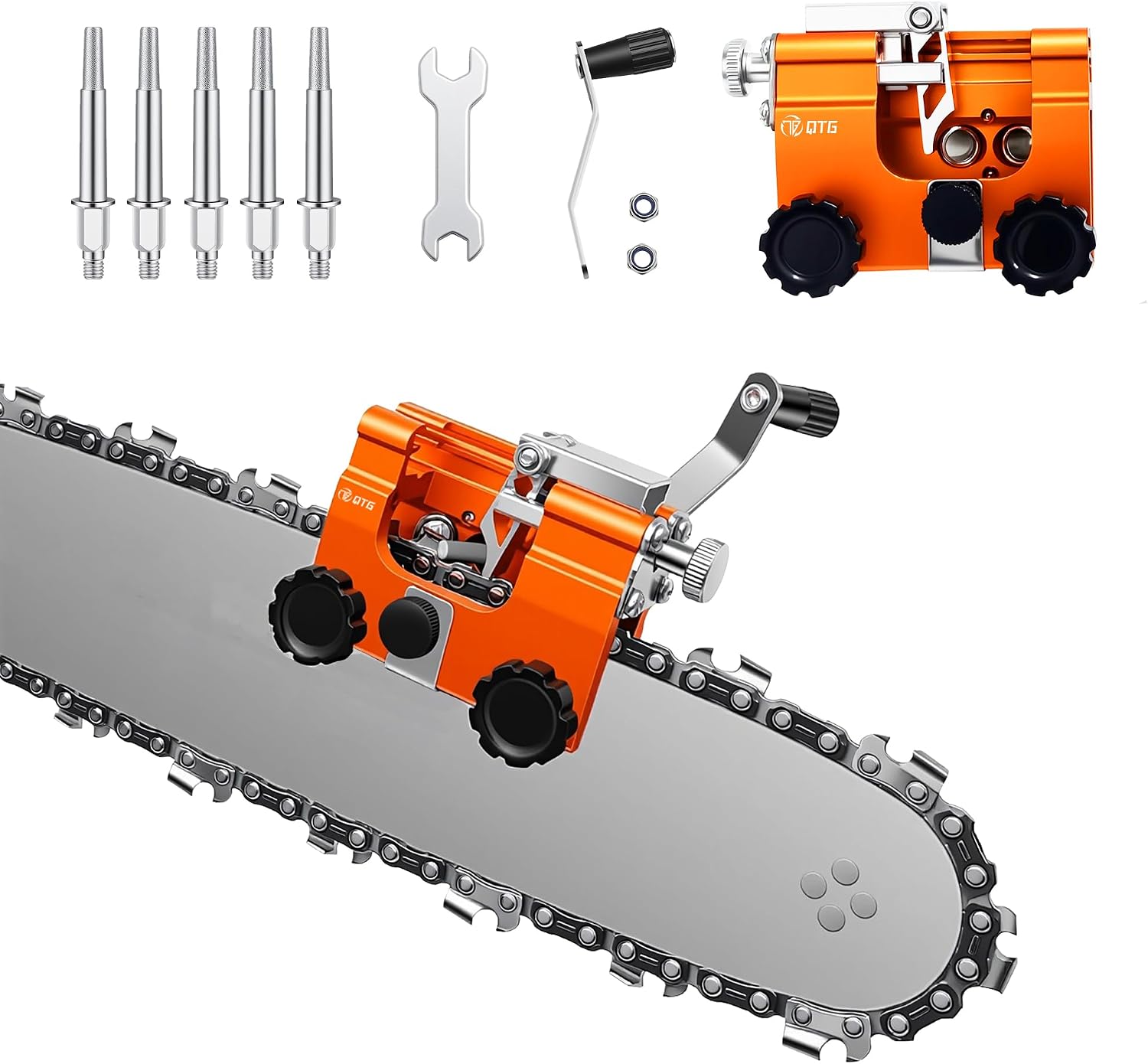 QTG Manual Chain Saw Sharpener,Adjustable Clamp & Precision Guide,Portable Metal Attachment,8-22" Chain/Electric Saws