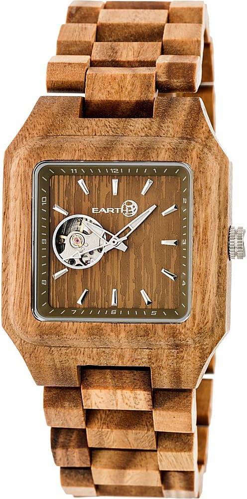 Earth Wood Black Rock Automatic Bracelet Watch - Olive