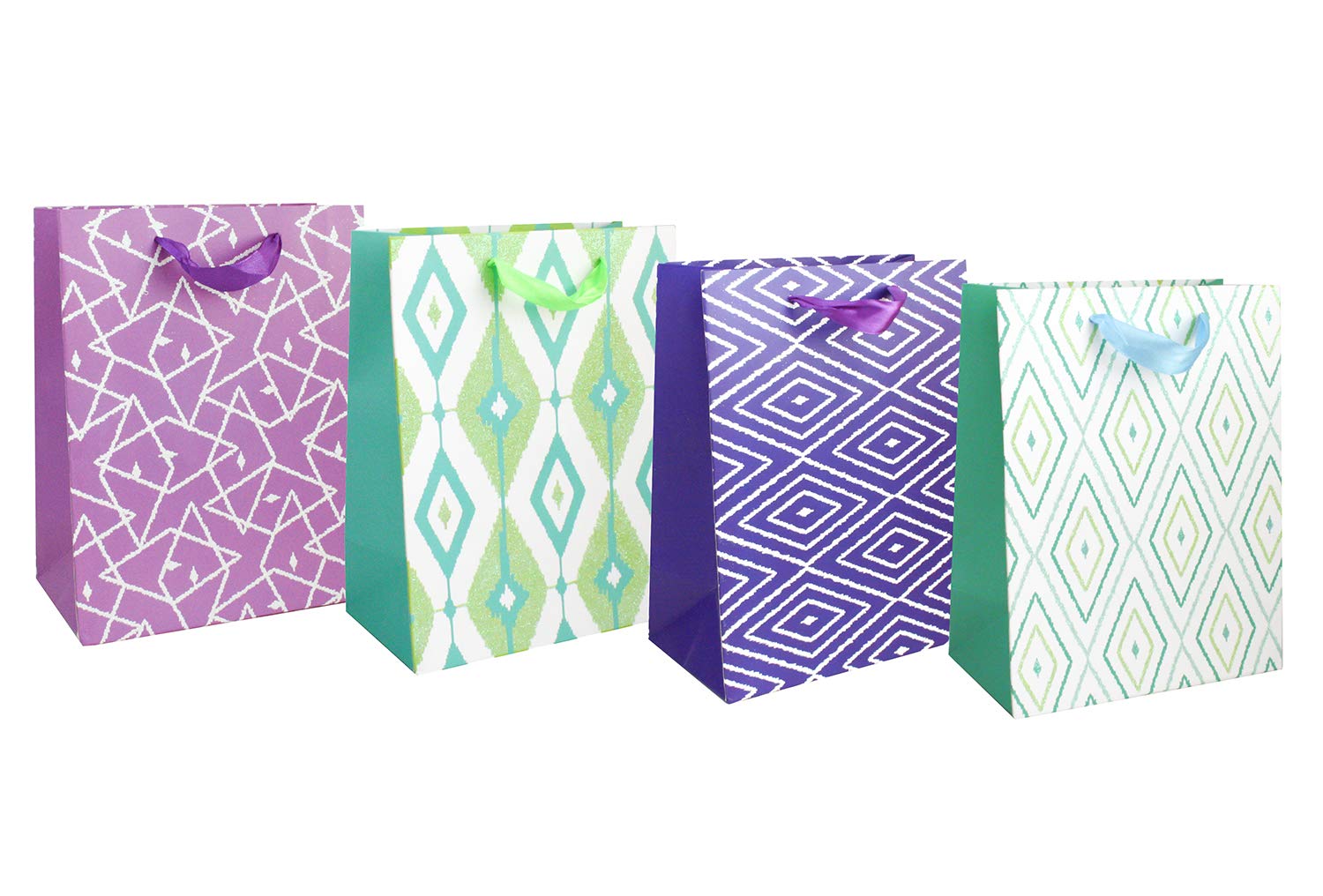 Emartbuy Luxury Gift Bag Strong Laminated Paper Mixed Colours (Set of 4 - Geometric Patterns)