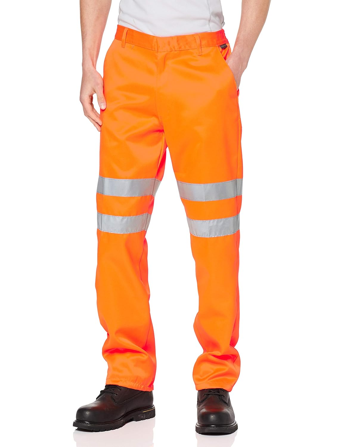 Portwest RT45 Hi Vis Polycotton Work Trousers with Reflective Tape Water Resistant EN ISO 20471 Certified Rail Safety Pants with Pockets UPF Protection Workwear