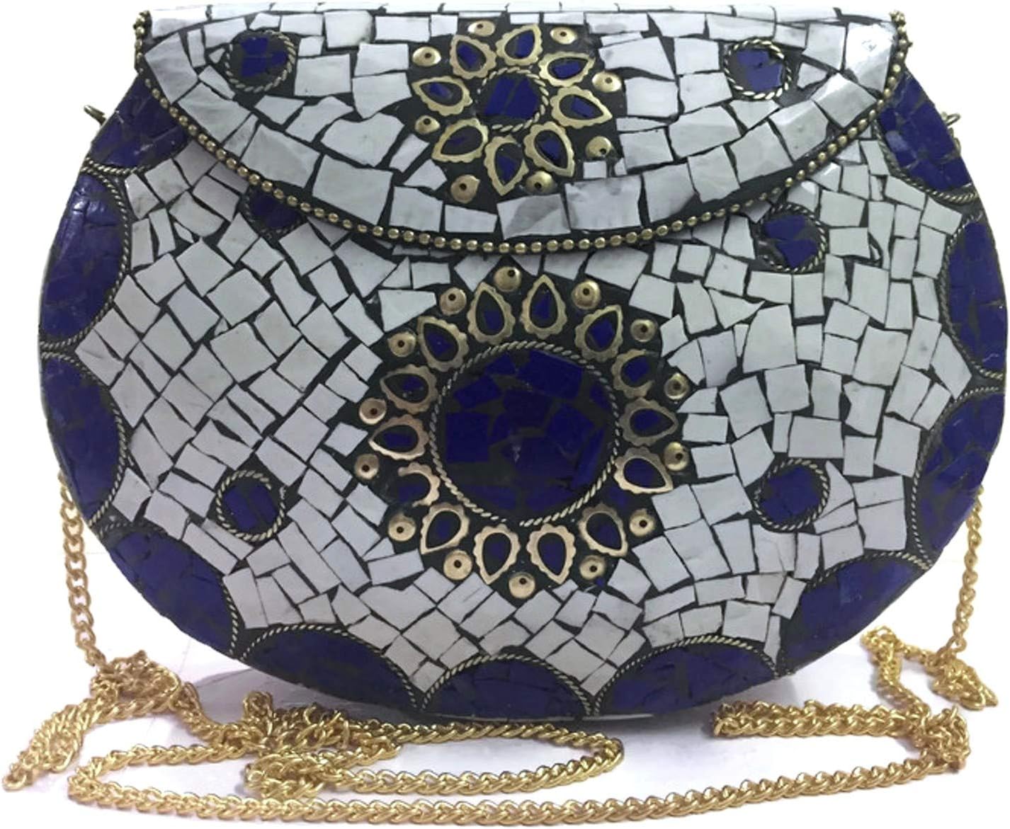 Diwali Gift,Diwali Collection,Ethnic Bag, vintage clutch,Metal Bag, metal clutch, party clutch Arcylic,Agate Stone beaded purse Women sling Bag