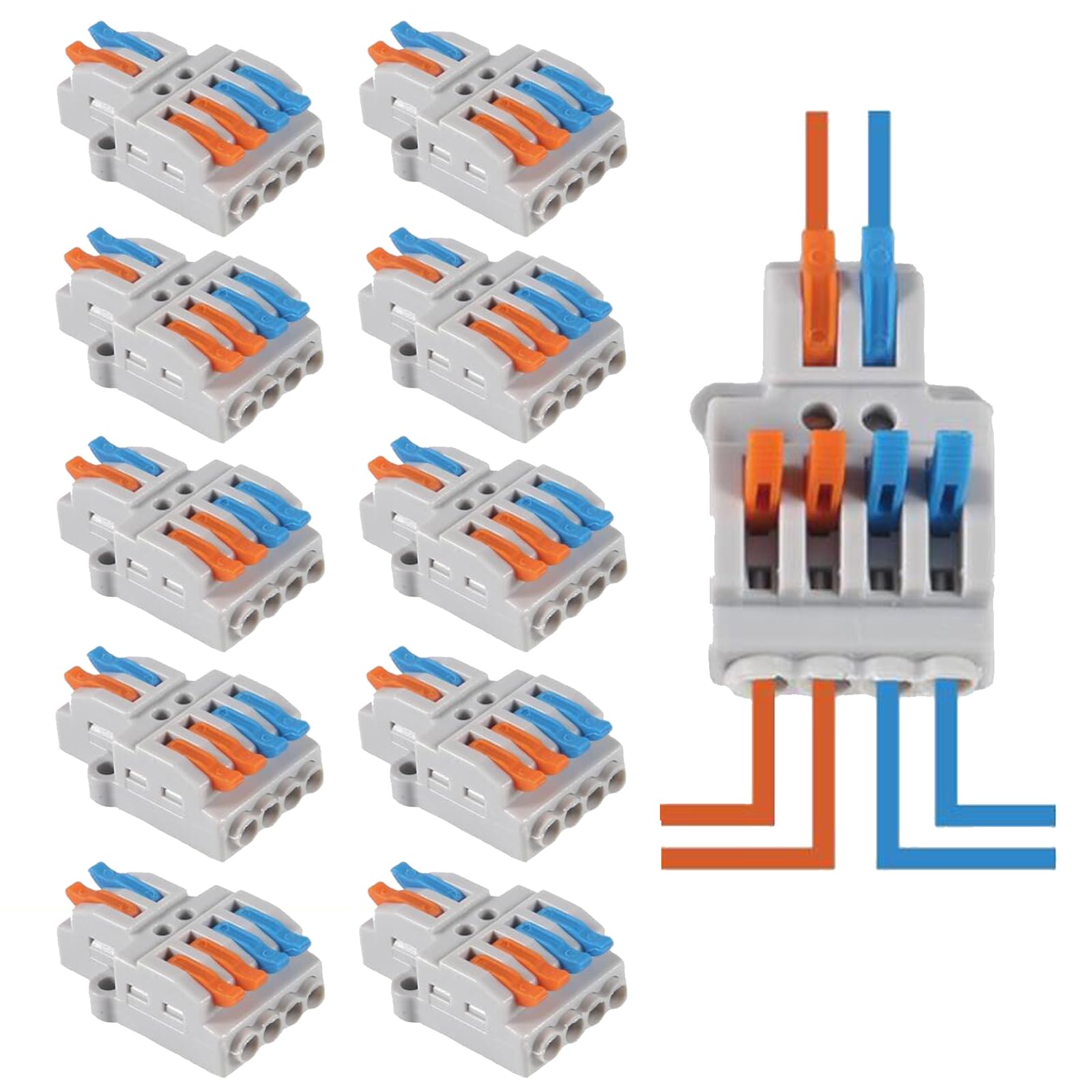 AEDIKO 10pcs Lever Wire Connectors 2 IN 4 OUT Quick Wiring Cable Connector Compact Wire Terminal Block for 28-12 AWG, 28-14 AWG