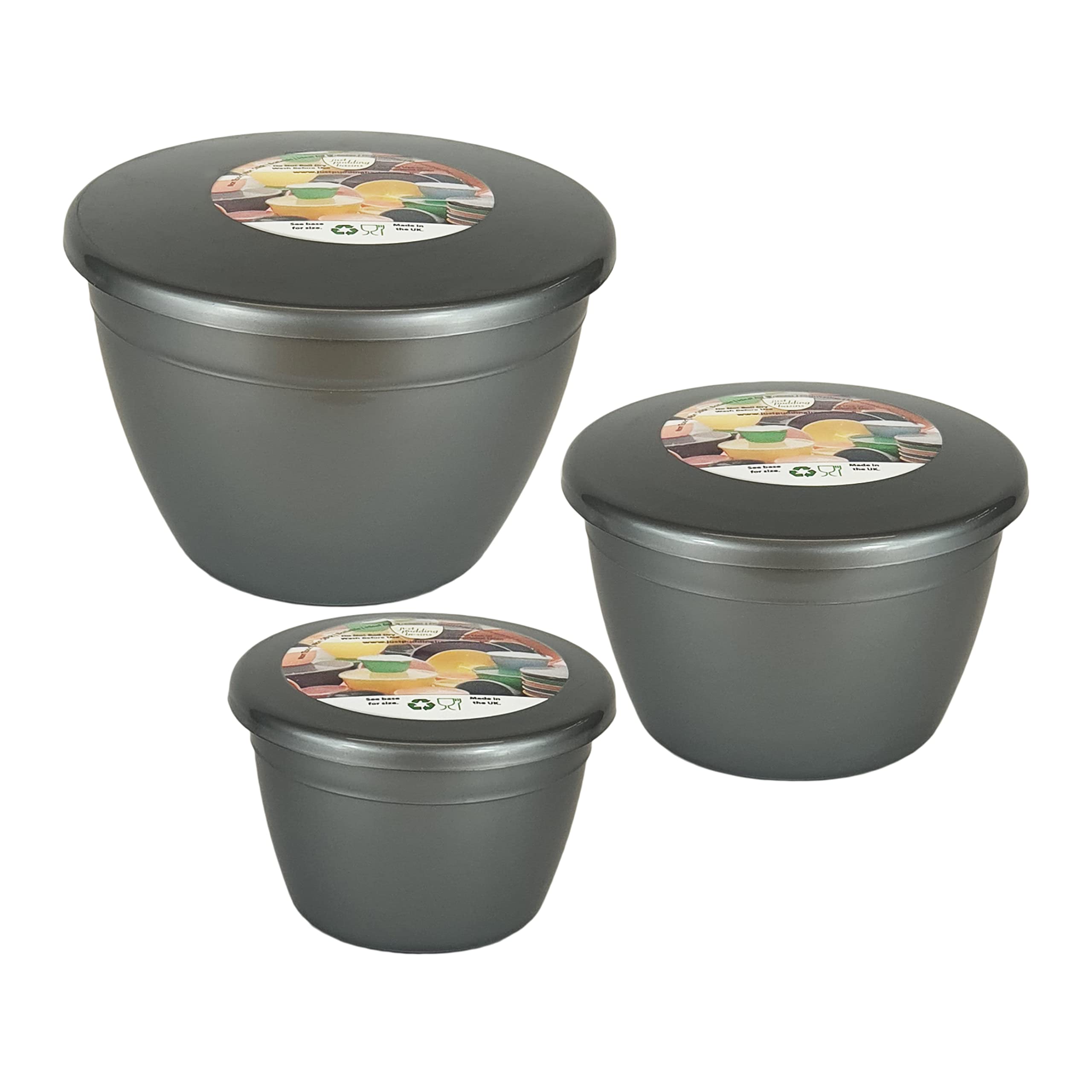 Just Pudding Basins 3 Smaller Sizes in One Set Steam Pudding Bowls, Basin and Lid 1x 1/4 Pint, 1x 1/2 Pint 1x 1 Pint (Silver)