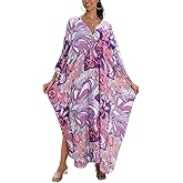 NFVNKJ Caftan Dresses for Women Plus Size, V-Neck Kaftan with Side Slits, Beach Cover Up, Swimsuit Wrap & Vacation Loungewear